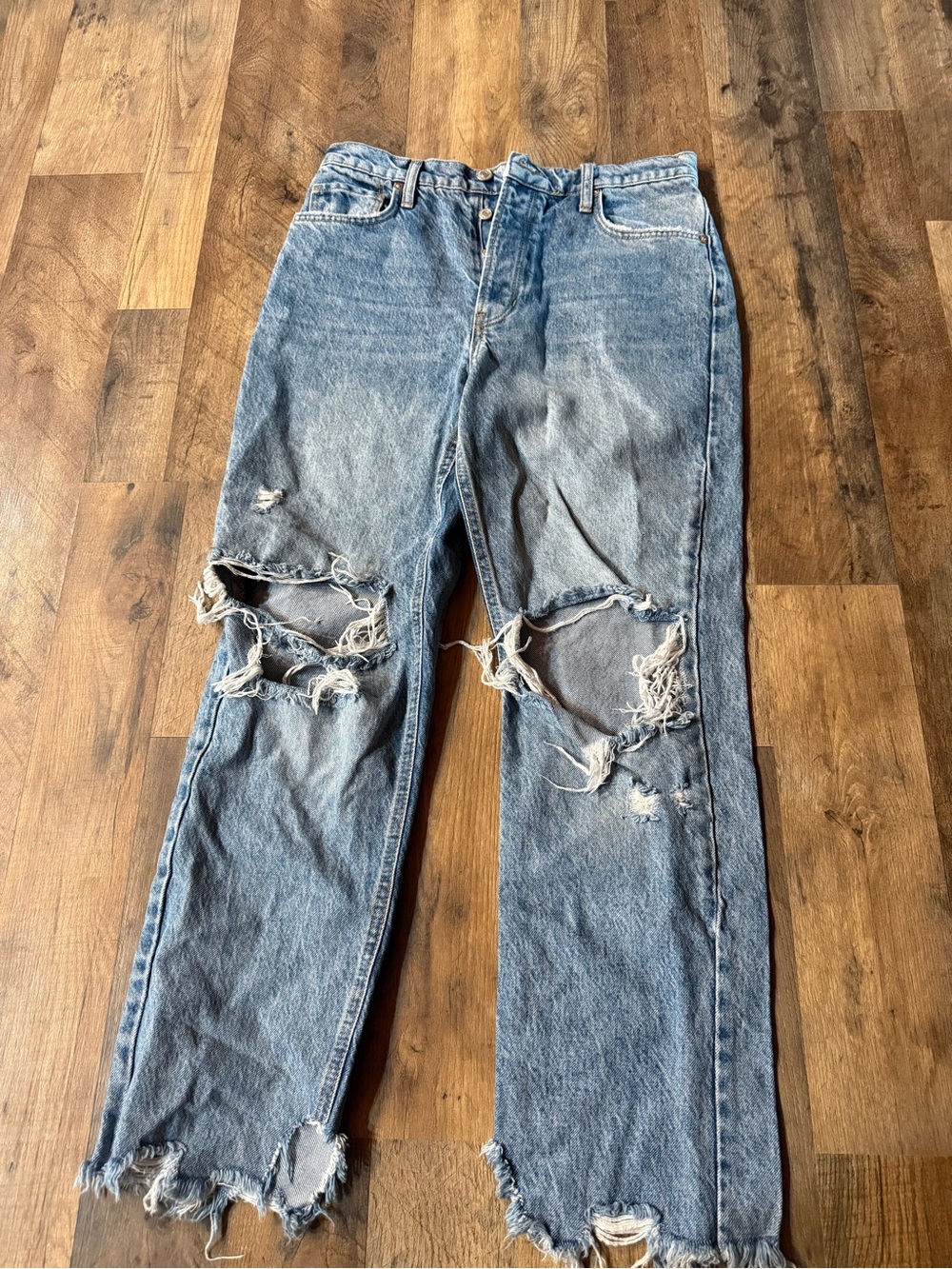We The Free Distressed Light Blue Wide Leg Jeans